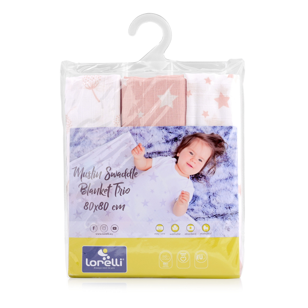Set 3 scutece muselină Lorelli Rose Mix