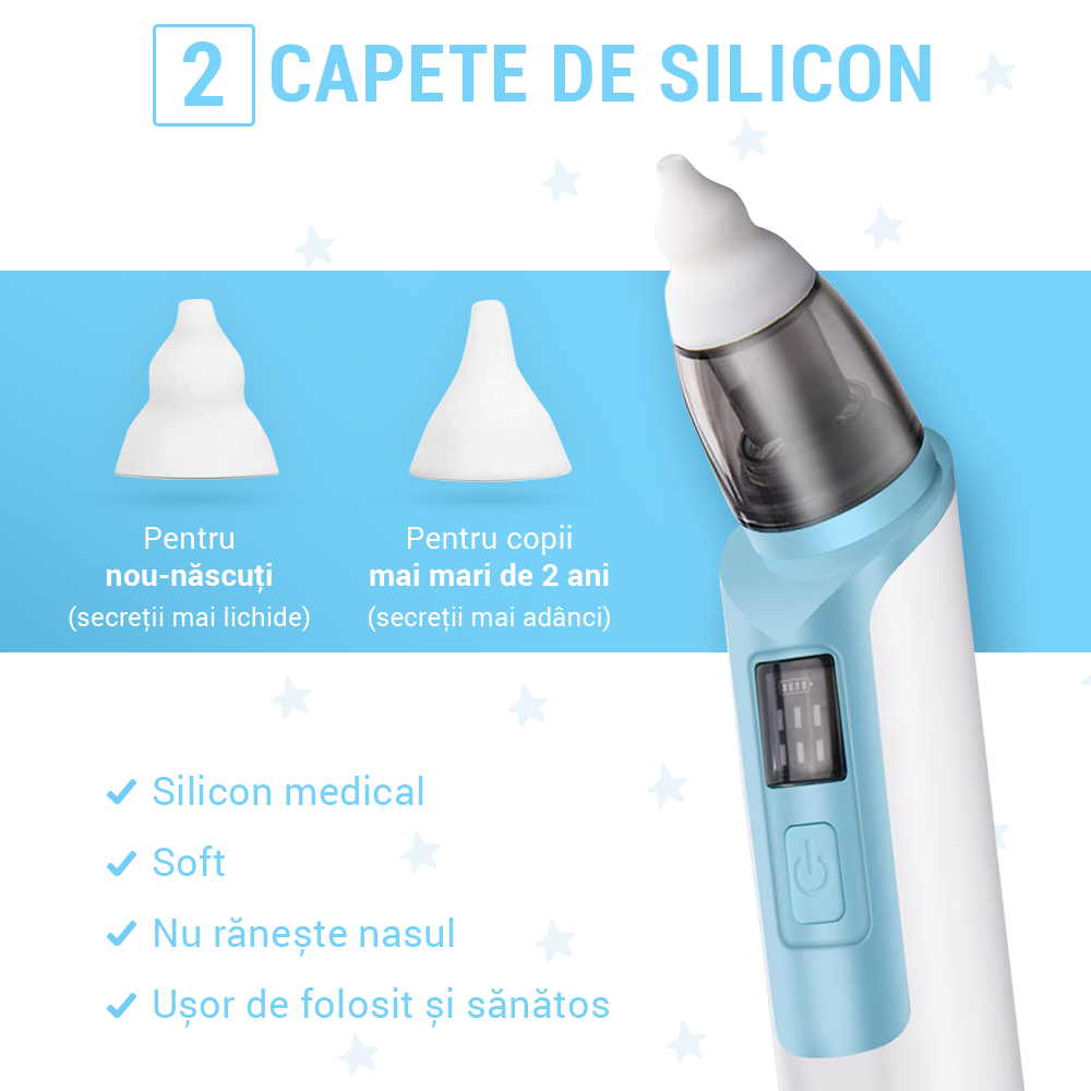 Aspirator Nazal Ima Baby, Silentios, 2 Capete, Albastru - imagine 3