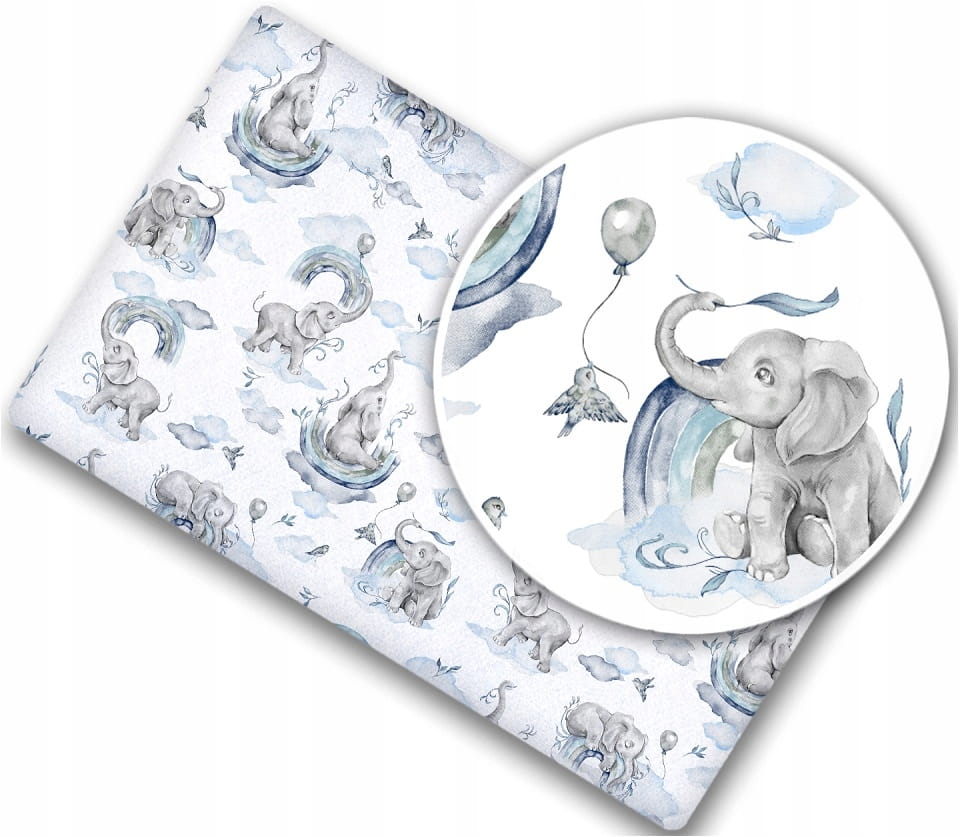 Cearceaf BabyMam Bumbac, Model Blue Elephant - imagine 5