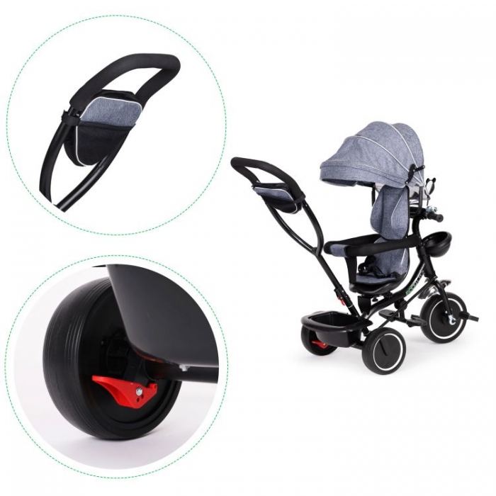 Tricicleta Ecotoys JM-066-9 Gri cu Sezut Rotativ - imagine 3