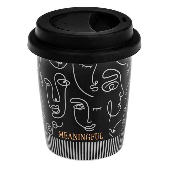Cana TO GO Portelan 285ml cu Capac Negru