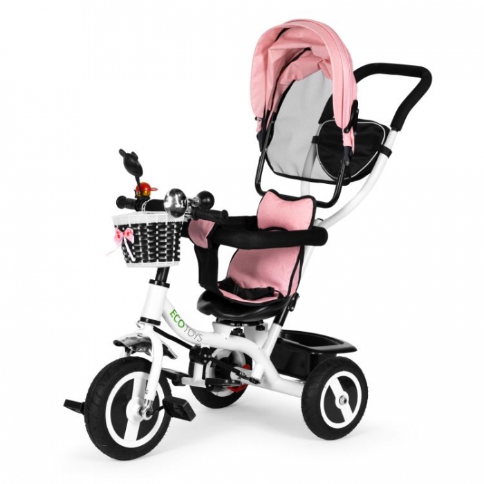 Tricicleta Ecotoys Roz, Roti Gonflabile, Scaun Reversibil