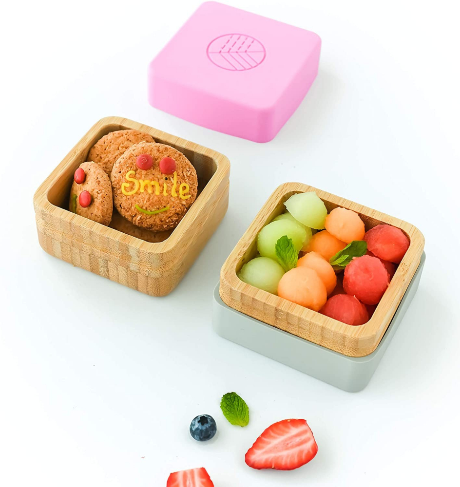 Set 2 Caserole Bambus Eco Rascals Roz și Gri