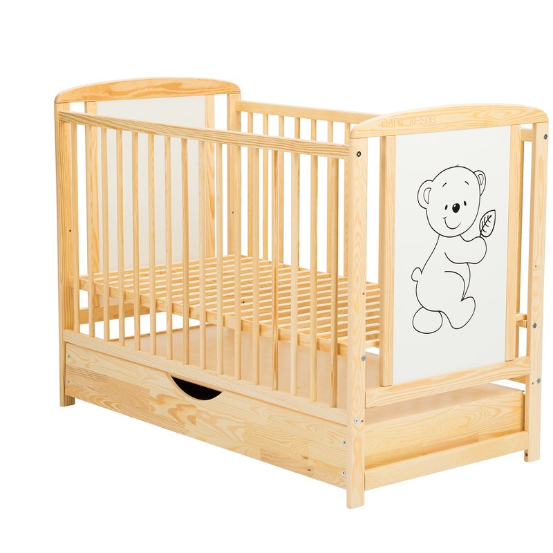 Patut Timmi BabyNeeds 120x60 cu Sertar, Lemn Masiv - imagine 3