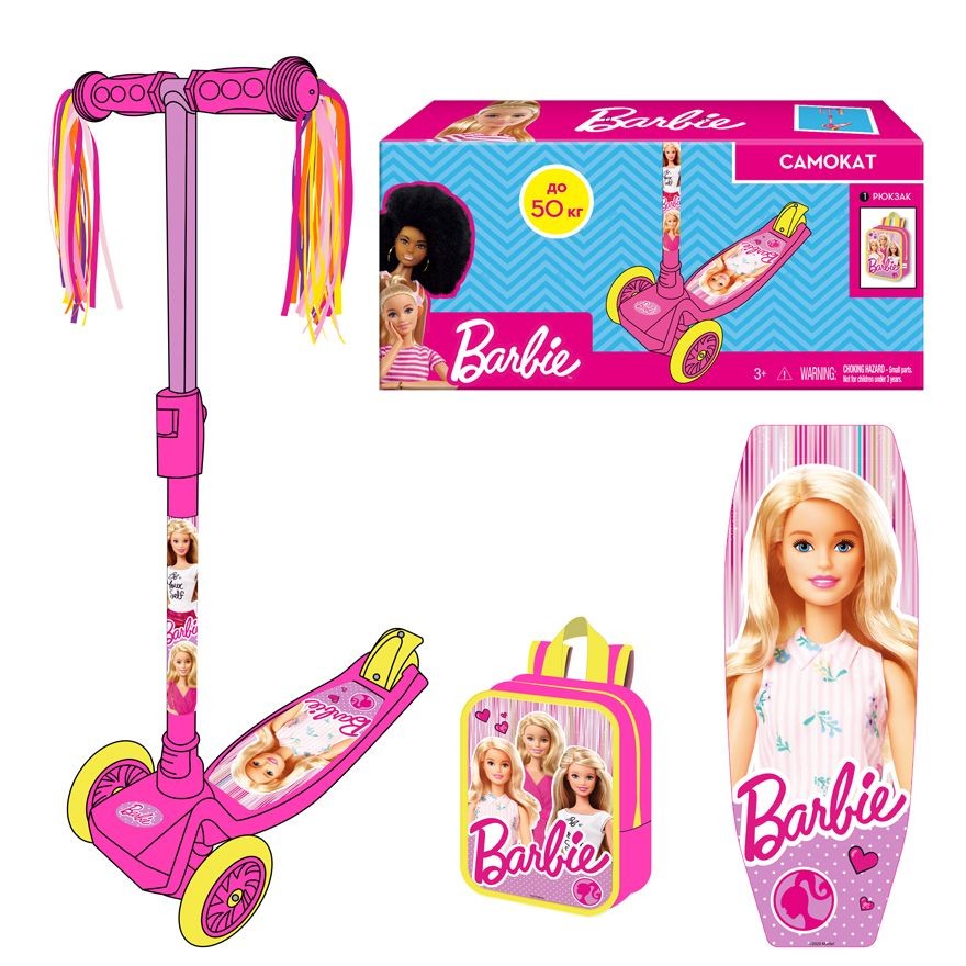 Trotineta 3 roti Barbie cu ghiozdan As - imagine 3