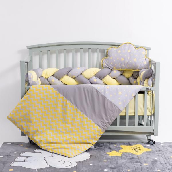 Lenjerie Patut 6 Piese Mykids Gray-Yellow 120x60 - imagine 5