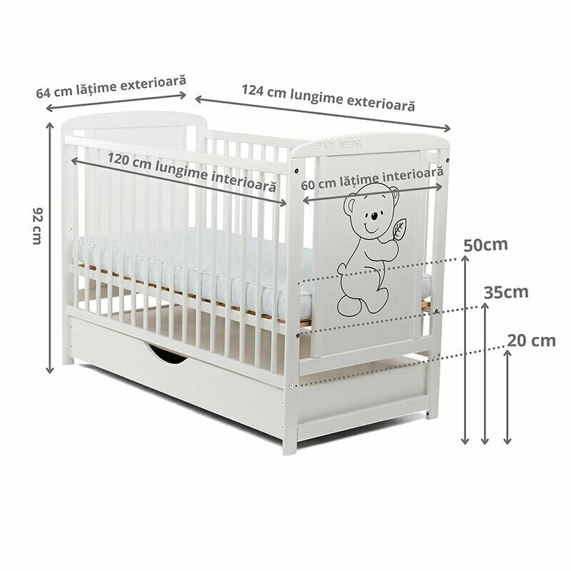 Patut Timmi Babyneeds 120x60 Alb cu Sertar - imagine 7