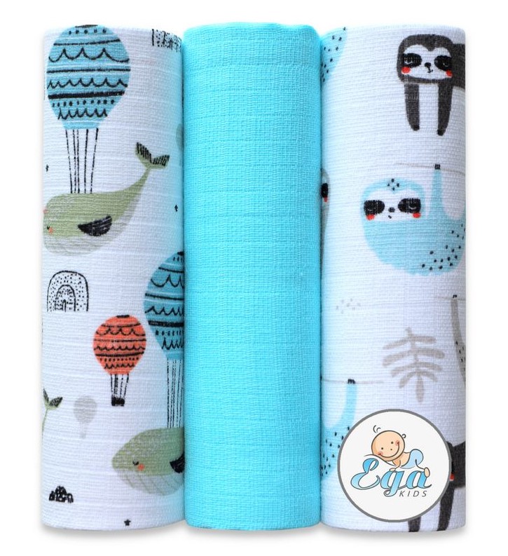 Set 3 scutece muselina Egakids, Turquoise - imagine 3