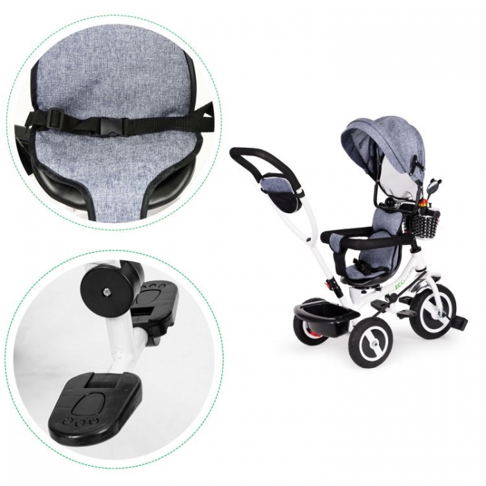 Tricicleta Ecotoys Gri cu Roti Gonflabile