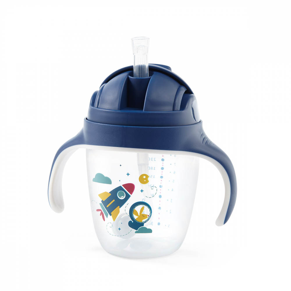 Cana cu pai Babyono 240 ml, Albastru - imagine 8