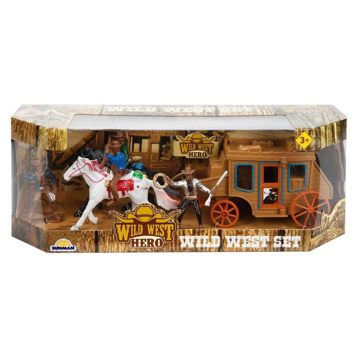 Set Cowboy Wild West Hero cu Trăsură și Cai