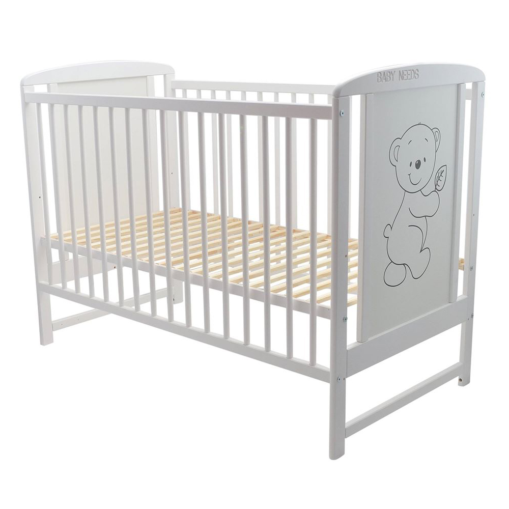 Patut Timmi BabyNeeds 120x60 cm Lemn Pin si MDF Alb
