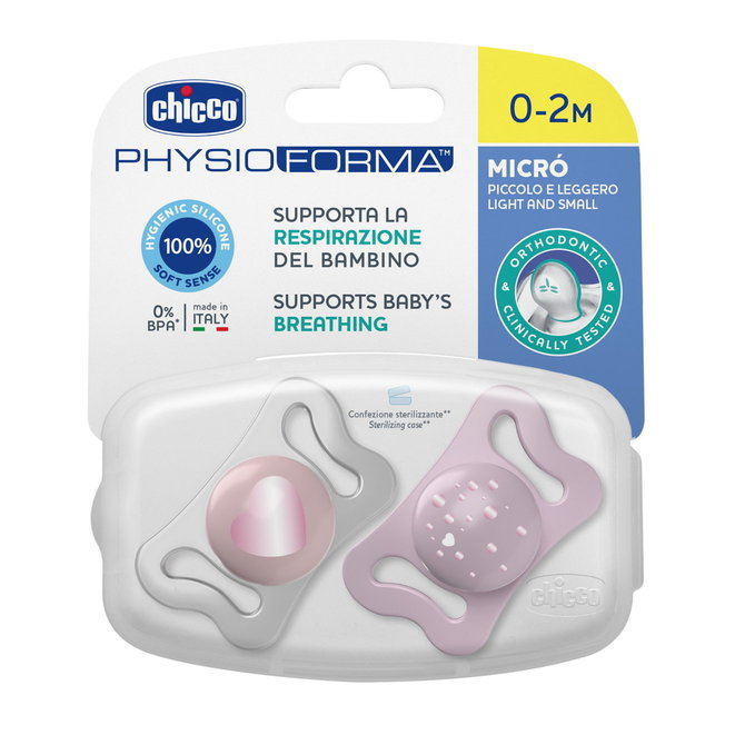 Suzeta Chicco PhysioForma Micro, 2 bucăți, Roz - imagine 2