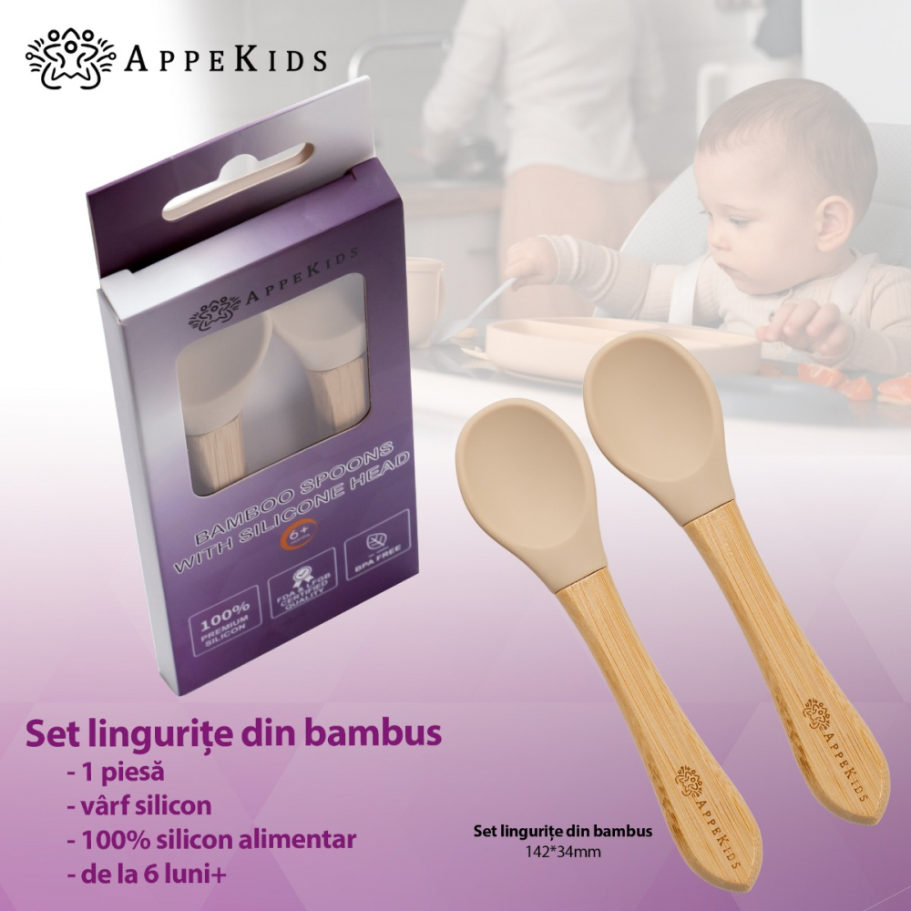 Set Lingurițe Bambus AppeKids Beige - imagine 2