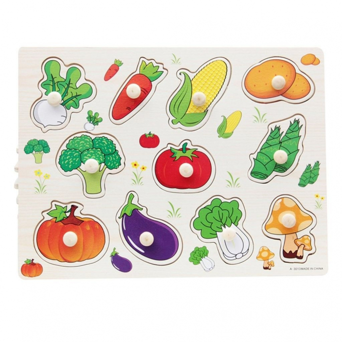 Puzzle Lemn Legume cu Buton | Jucarie Montessori Krista