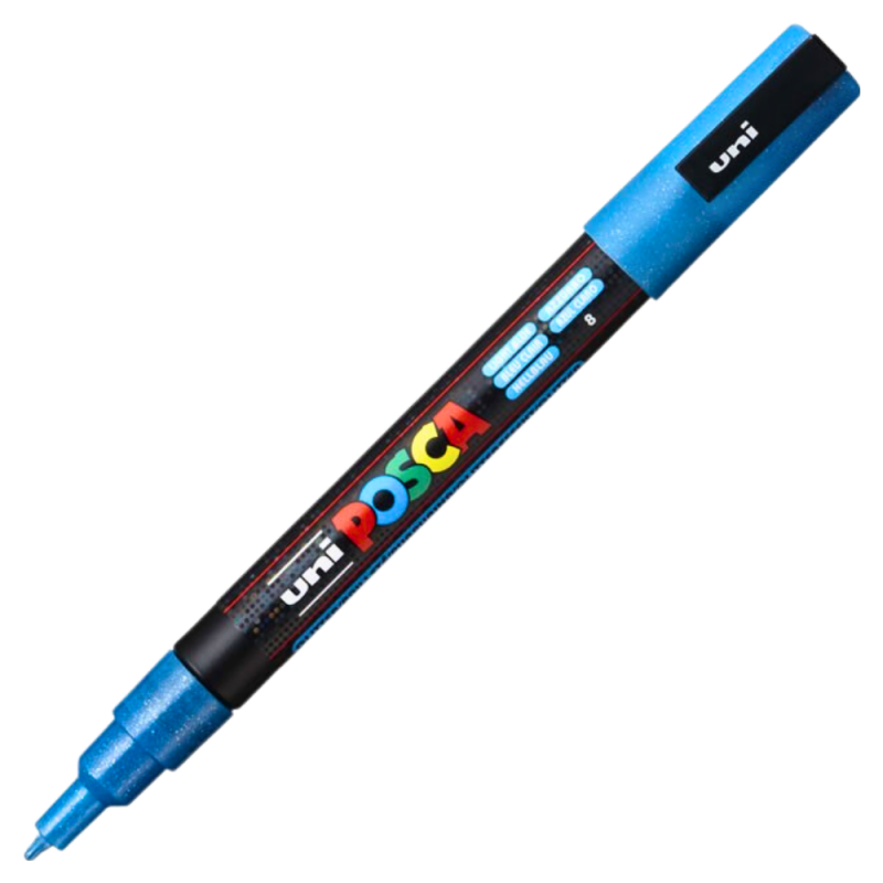 Marker Posca PC-3M Albastru Sclipici | Vârf Fin