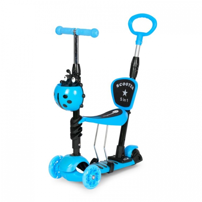 Trotineta 5 în 1 Ecotoys cu LED și Mâner, Albastru - imagine 8