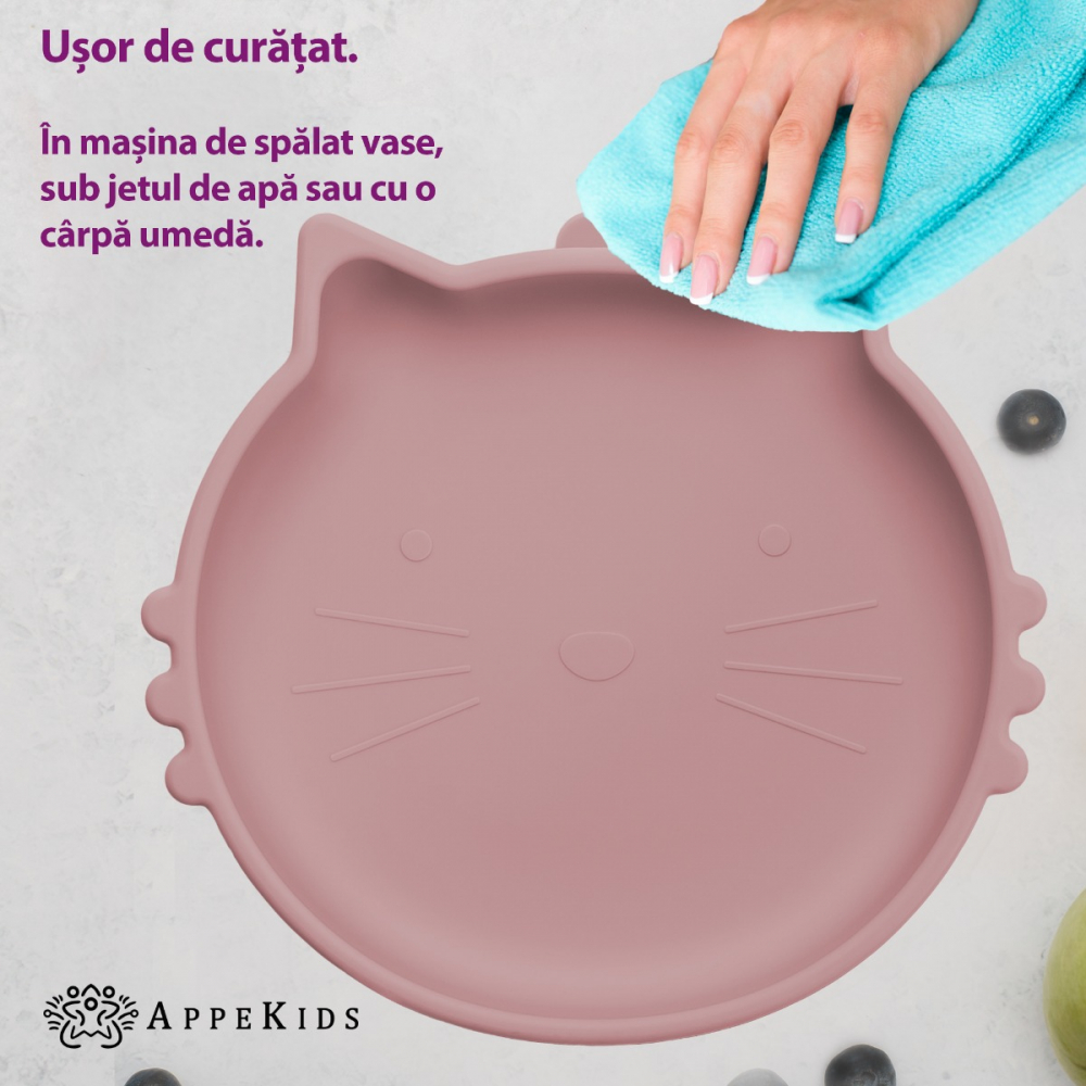 Bol Silicon AppeKids Kitty II Old Rose, Antiderapant - imagine 4