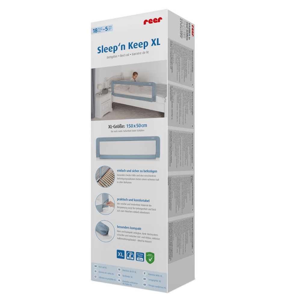 Bariera Anticadere Reer Sleepn Keep XL, 150 cm, Albastru-Gri