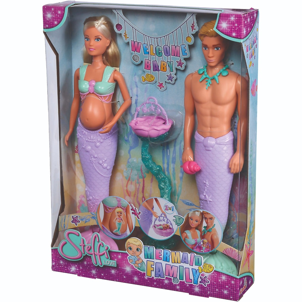 Set Păpușă Sirenă Steffi Love cu Kevin și Bebeluș