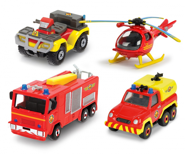 Pompierul Sam Set 4 Vehicule Metal 1:64 Dickie