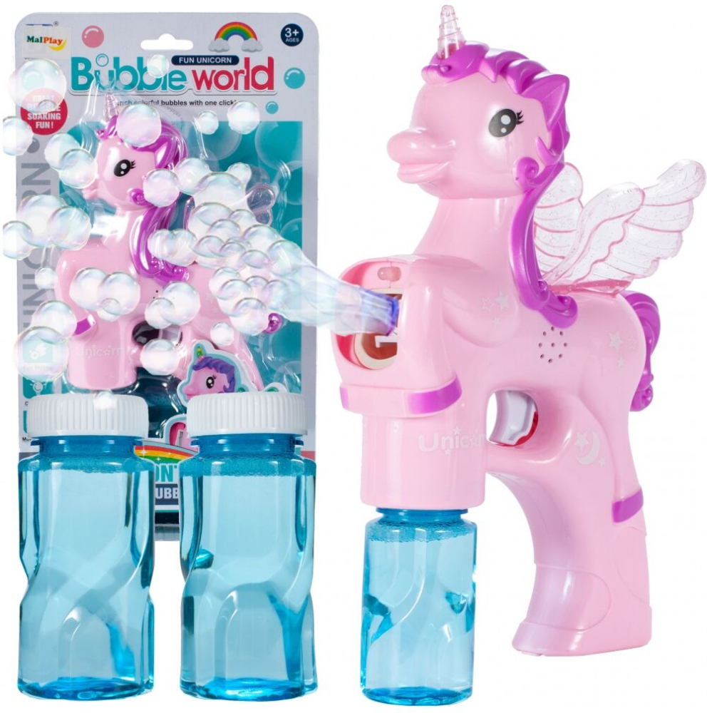 Pistol Baloane Sapun Unicorn Roz cu Lumini Malplay