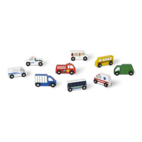 Set 9 Masinute Lemn Melissa & Doug, Tavă Depozitare - imagine 3