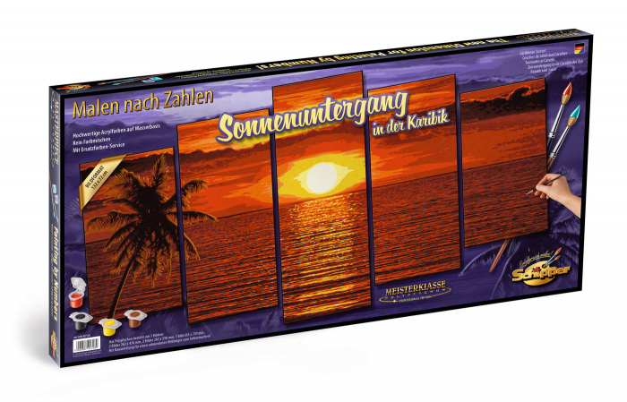 Kit Pictura pe Numere Schipper Apus in Caraibe, 5 Tablouri