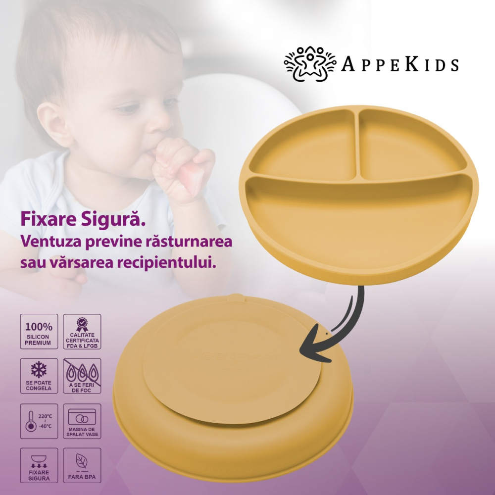 Farfurie Silicon cu Ventuza AppeKids - imagine 3