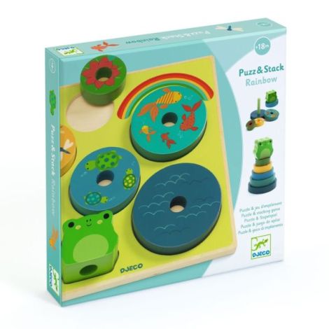Puzzle lemn Djeco stivuit broască 18m+