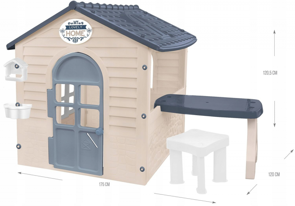 Casuta Joaca Mochtoys Exterior cu Masuta, Gri
