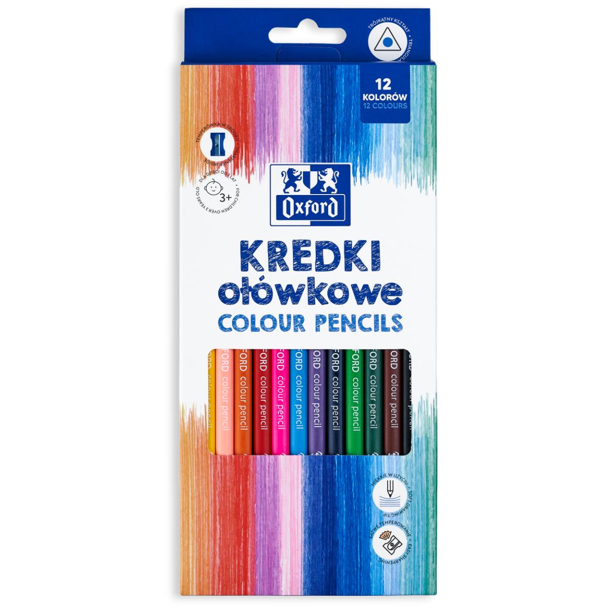Set 12 Creioane Colorate Oxford Triunghiulare + Ascutitoare