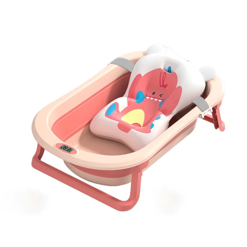 Cadita pliabila Little Mom Dino Pink, cu perna si termometru