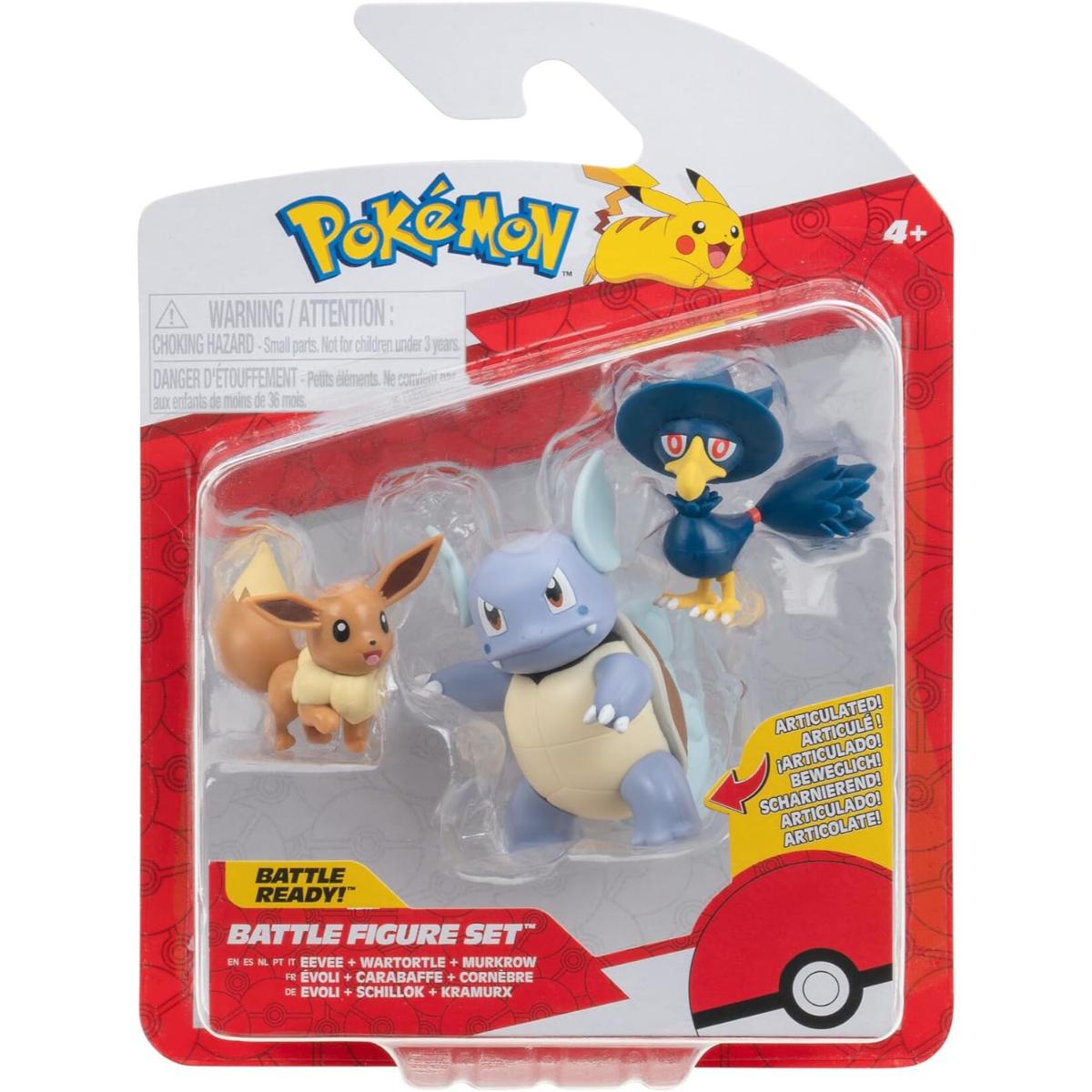 Set 3 Figurine Pokemon Eevee, Wartortle, Murkrow