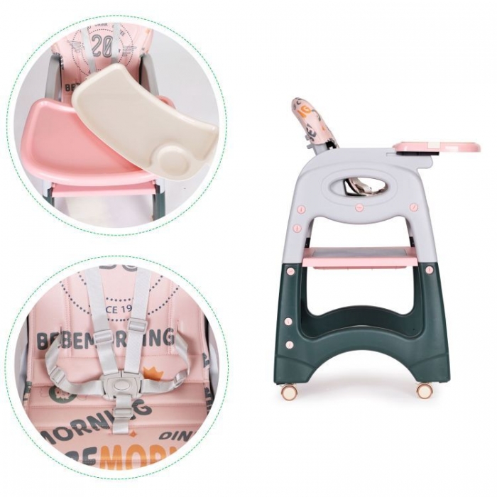 Scaun de masa 2 in 1 Ecotoys Roz, Ergonomic - imagine 7