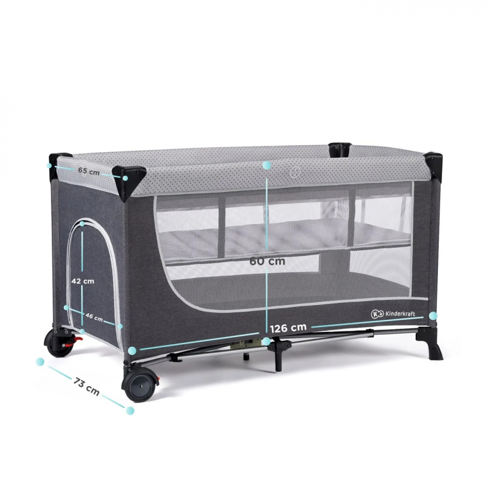 Patut pliabil Kinderkraft, 2 nivele, Grey - imagine 3