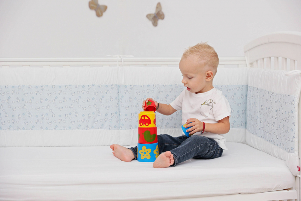 Set protecții pătuț KidsDecor Blue Ducks, 50x100 cm - imagine 3