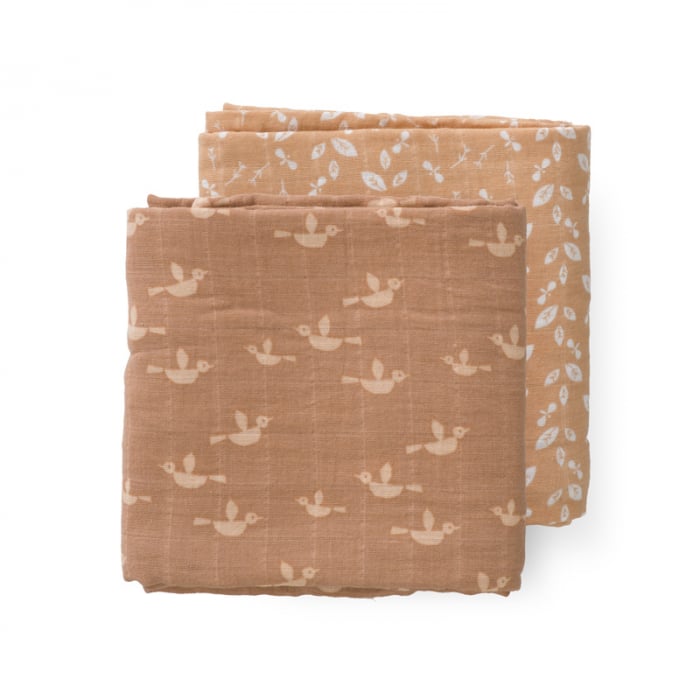 Set 2 Paturici Muselina Fresk Birds, 120x120 cm