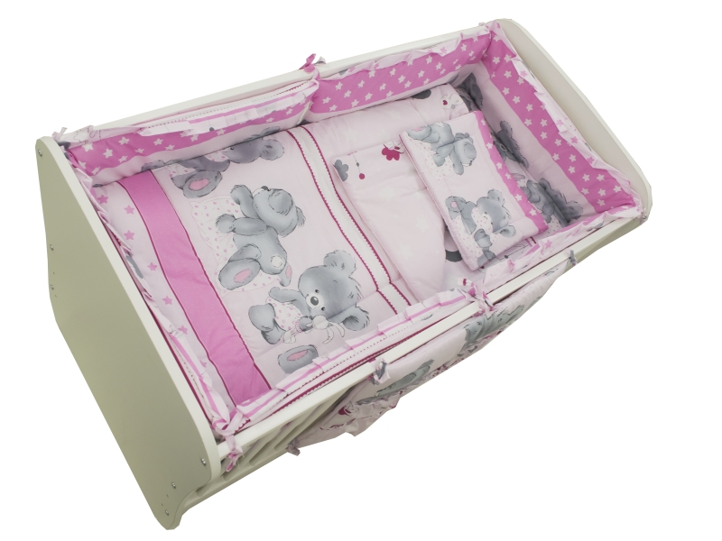 Set Lenjerie Patut MyKids Teddy Hug Roz 5 Piese - imagine 2