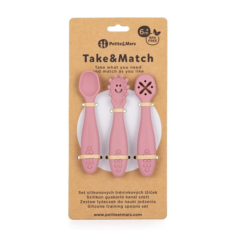 Set 3 lingurițe silicon roz Petite&Mars