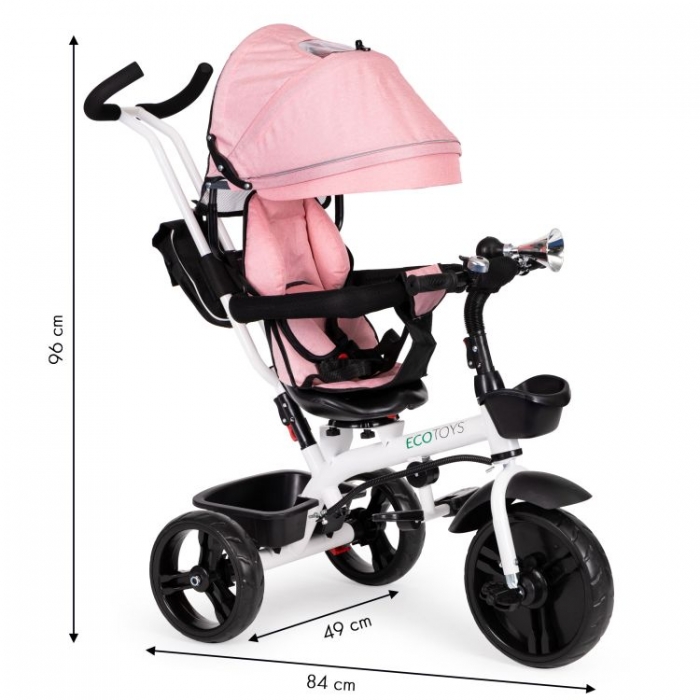 Tricicleta Ecotoys Jm-322 Roz, Scaun Reversibil, Eva - imagine 2