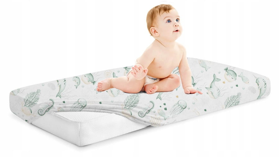 Cearceaf Bumbac BabyMam 120x60 cm, Green Sea - imagine 2