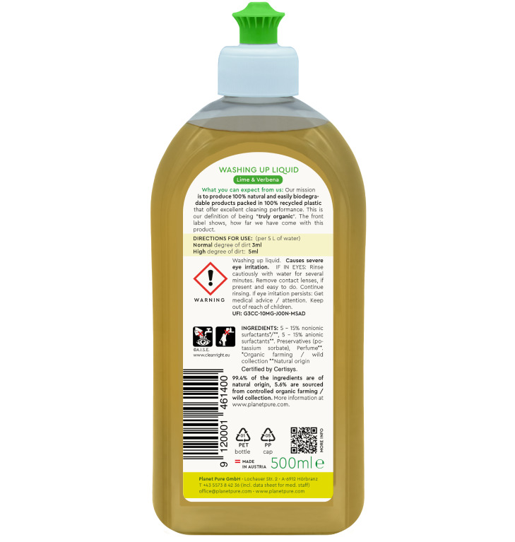 Detergent Bio Planet Pure Vase Lime și Verbena 500ml
