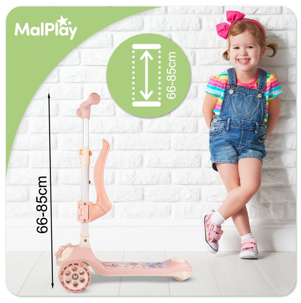 Trotineta Malplay 3in1 Pink - Pliabilă cu LED - imagine 4