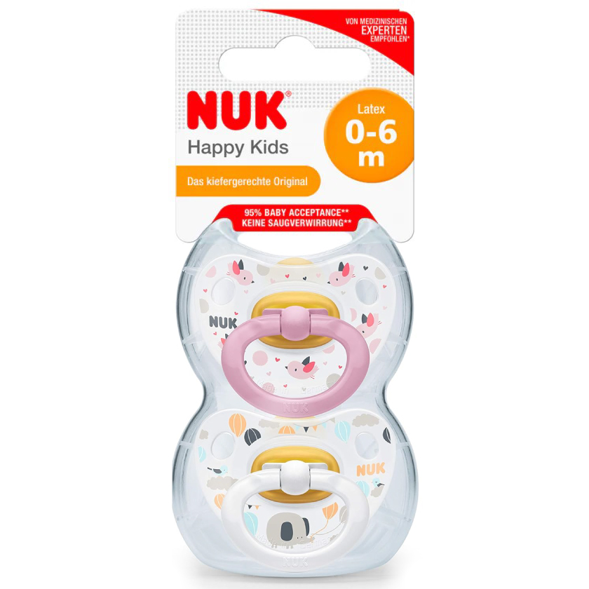 Set 2 Suzete NUK Happy Kids Latex M1 0-6 luni, Roz