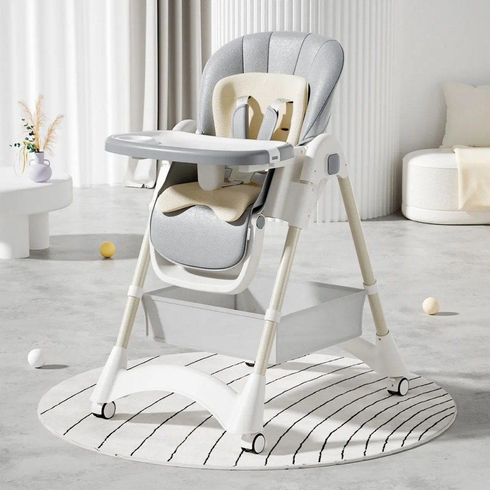 Scaun de masa Little Mom Grey, Pliabil, 6-36 luni