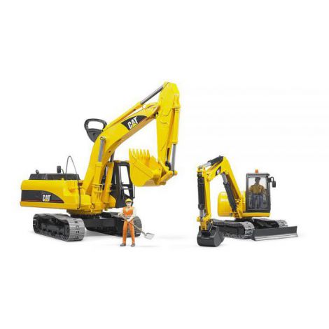 Bruder Mini Excavator CAT cu Muncitor - Jucărie Realistă - imagine 2