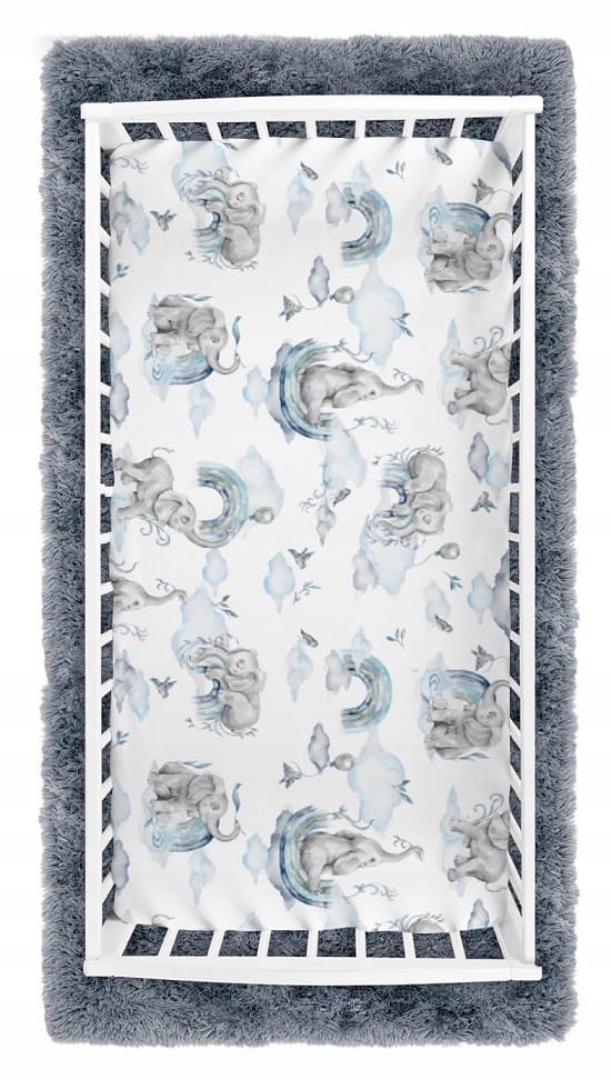 Cearceaf BabyMam Bumbac, Model Blue Elephant - imagine 3