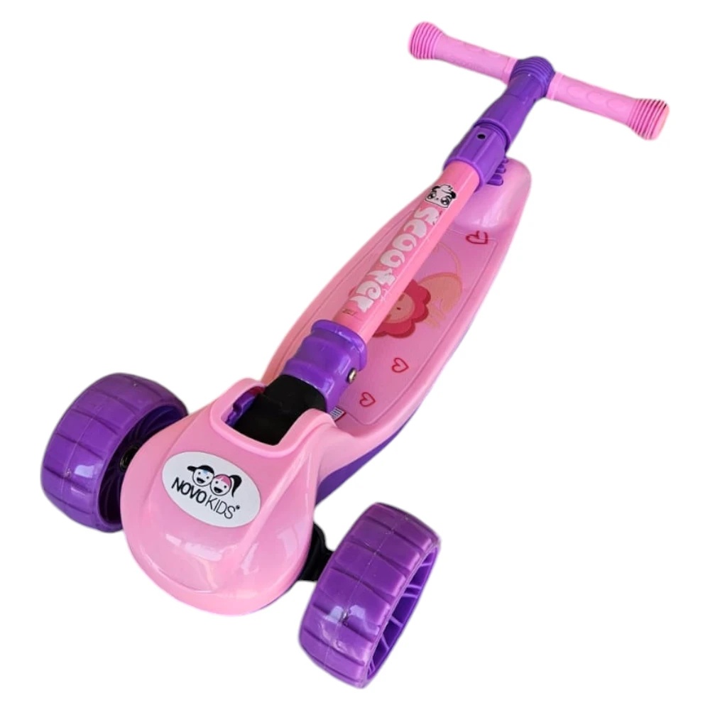 Novokids Mini Scooter Roz 3 Roti Luminoase Pliabila - imagine 3