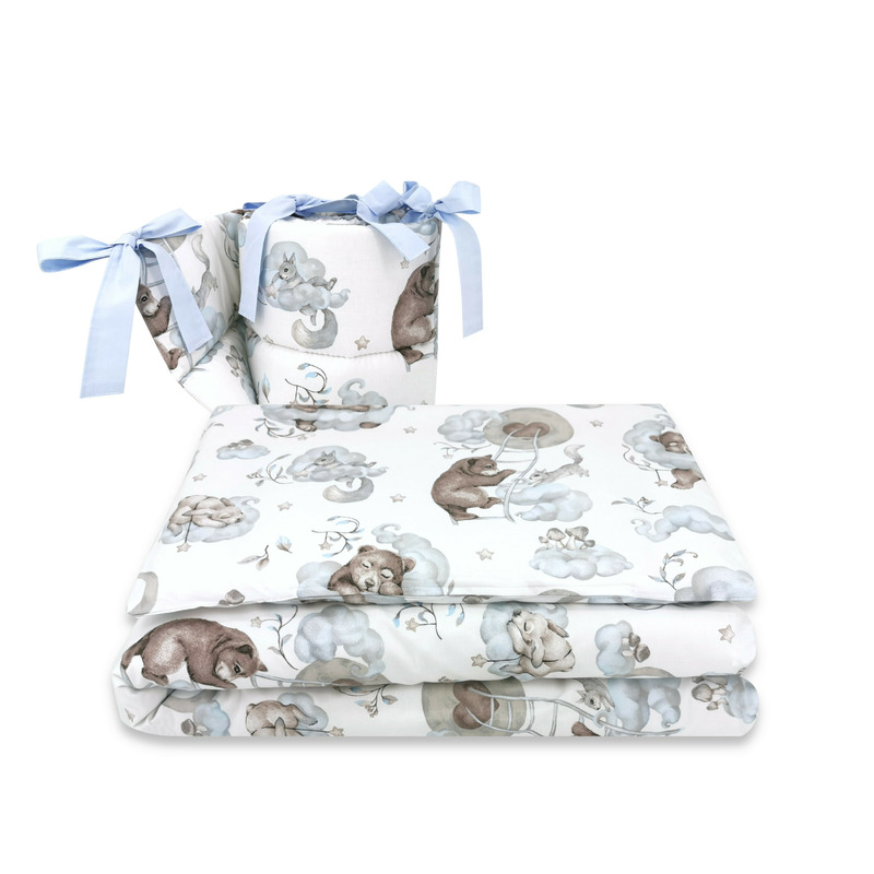 Set Lenjerie Patut Qmini 3 Piese cu Protectie Blue - imagine 3